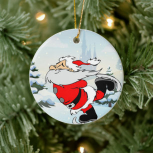 Santa Claus Skate On Ice Snow Ceramic Tree Decoration