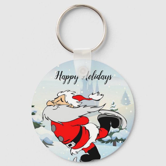Santa Claus Skate On Ice Snow  Key Ring (Front)