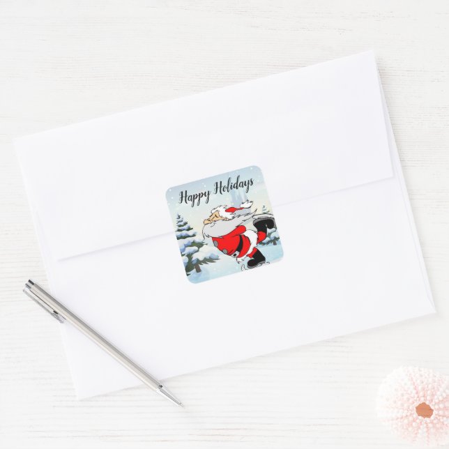 Santa Claus Skate On Ice Snow  Square Sticker (Envelope)