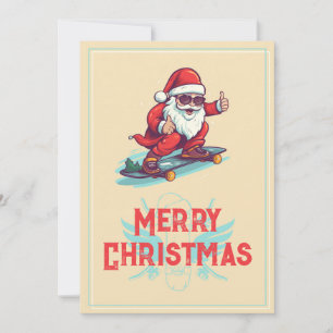 Santa Claus Skater Cartoon Illustration Holiday Card