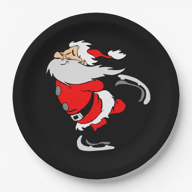 Santa Claus Skating Paper Plate (Front)