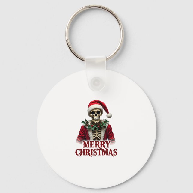 Santa Claus Skeleton Outfit Skull Funny Christmas  Key Ring (Front)