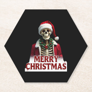 Santa Claus Skeleton Outfit Skull Funny Christmas  Paper Coaster