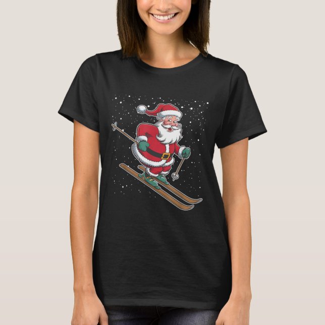 Santa Claus Skiing Christmas Sports Xmas Holiday C T-Shirt (Front)