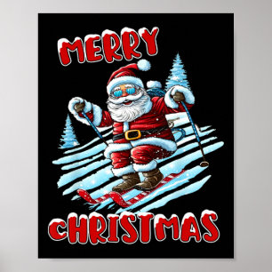 Santa Claus Skiing Ski Merry Christmas Poster