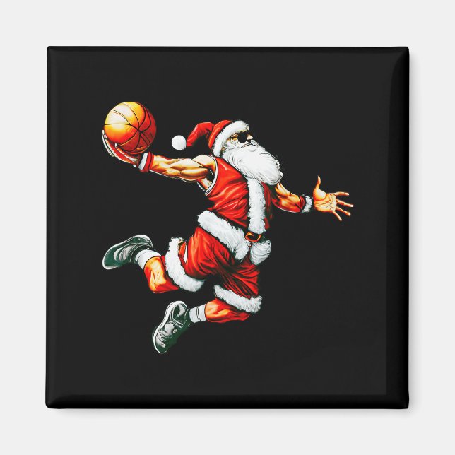 Santa Claus Slam Dunk Basketball Hoop Christmas Pa Magnet (Front)