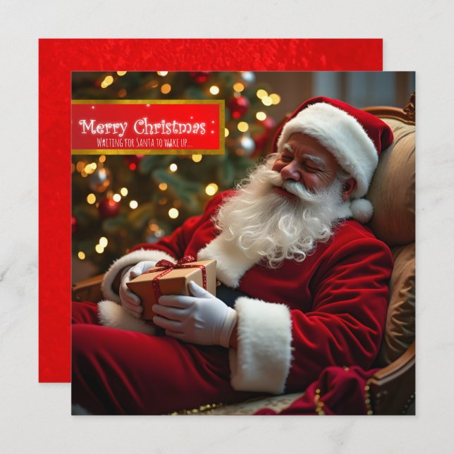 Santa Claus sleeping with wishes SqFC Holiday Card (Front/Back)