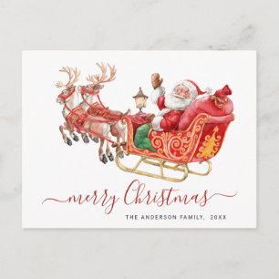 Santa Claus Sleigh Christmas Greeting Holiday Postcard