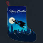 Santa Claus Sleigh Christmas Small Christmas Stocking<br><div class="desc">Santa's Sleigh illustration: A ride in the night over the skyline of a city with the night sky and the bright moon and stars in the background.</div>
