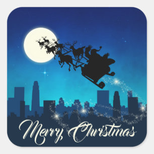 Santa Claus Sleigh Christmas Square Sticker