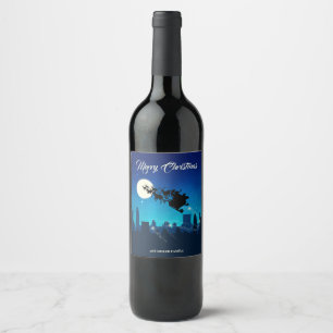 Santa Claus Sleigh Christmas Wine Label