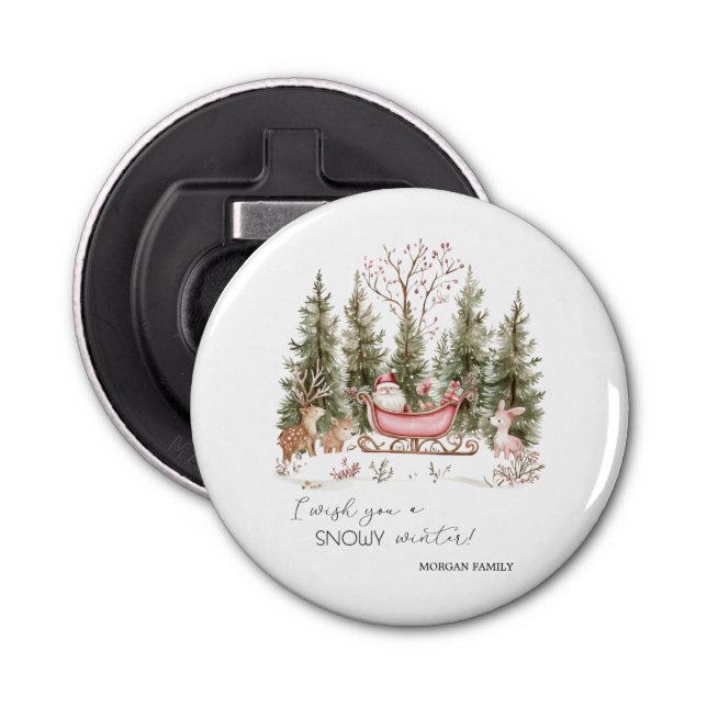  Santa Claus,Sleigh,Presents Forest Christmas Bottle Opener (Front)