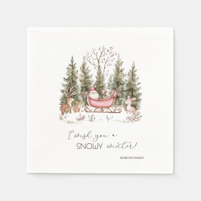  Santa Claus,Sleigh,Presents Forest Christmas Napkin (Front)