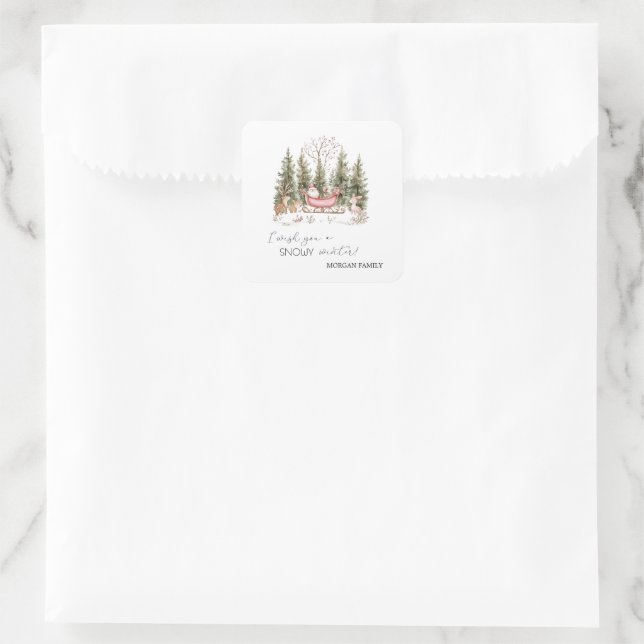  Santa Claus,Sleigh,Presents Forest Christmas Square Sticker (Bag)