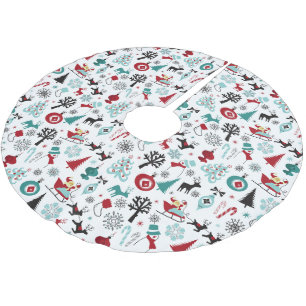 Santa Claus Sleigh Reindeer Pine Trees Art Pattern Brushed Polyester Tree Skirt