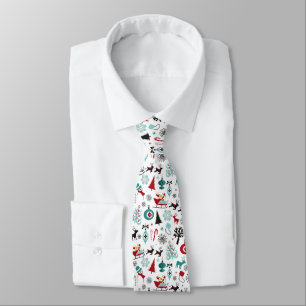 Santa Claus Sleigh Reindeer Pine Trees Art Pattern Tie