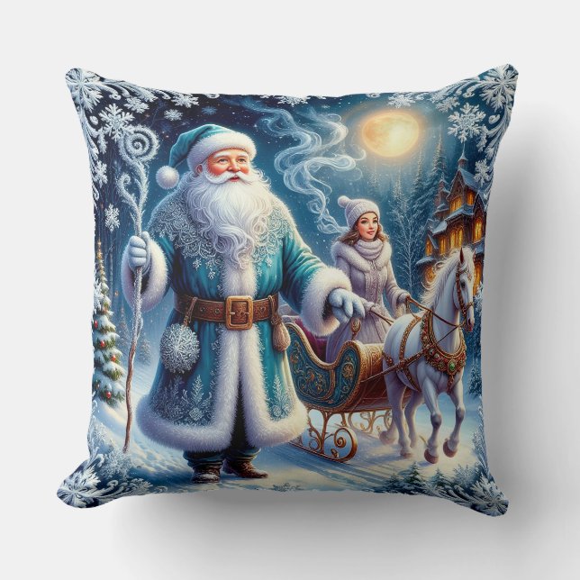 Santa Claus, Sleigh Ride, and Cosy Christmas Cushion (Front)