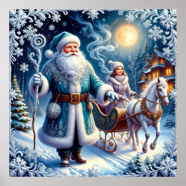 Santa Claus, Sleigh Ride, and Cosy Christmas Poster (Front)