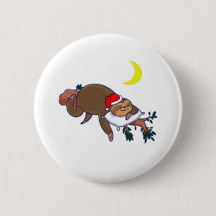 santa claus sloth christmas 6 cm round badge