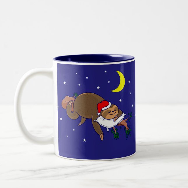 santa claus sloth christmas Two-Tone coffee mug (Left)