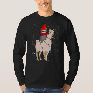 Santa Claus Sloth Riding Llama Reindeer Christmas T-Shirt