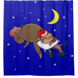 santa claus sloth xmas shower curtain