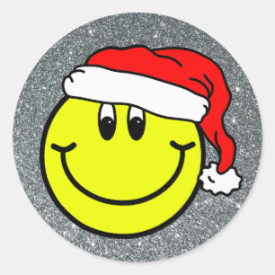 Santa Claus Smiling Face Emoji Round Sticker