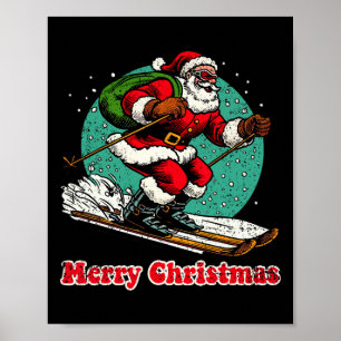 Santa Claus Snowboarding Merry Christmas Winter Ho Poster