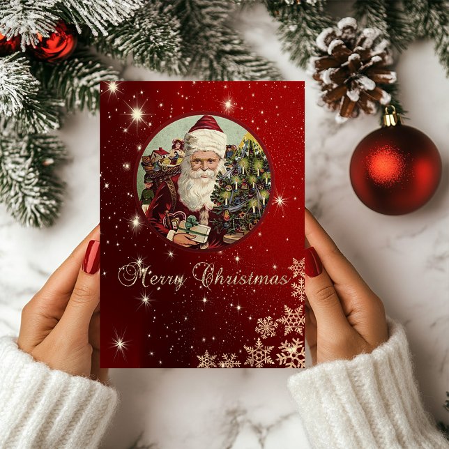 Santa Claus Snowflakes Red Holiday Card (Creator Uploaded)