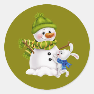 Santa Claus Snowman Christmas & Classic Round Sticker