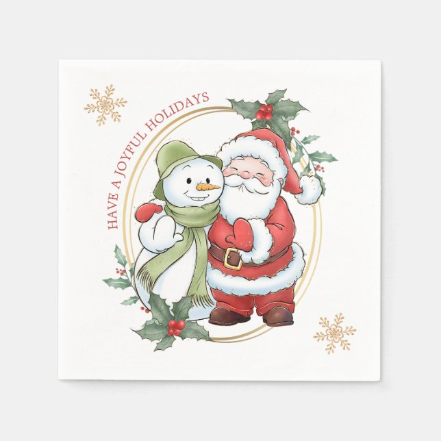 Santa Claus Snowman Christmas Napkin (Front)