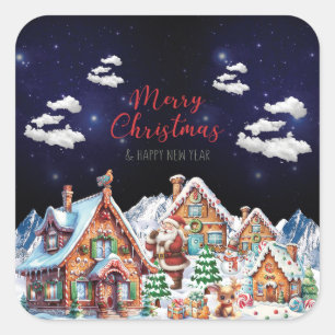 Santa Claus, Snowman  Festive Christmas Holiday  Square Sticker