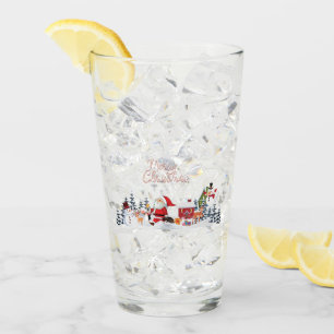 Santa Claus, Snowman Merry Christmas Holiday Glass