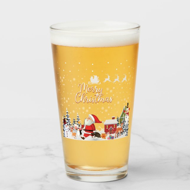 Santa Claus, Snowman Merry Christmas Holiday Glass (Front Filled)