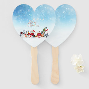 Santa Claus, Snowman Merry Christmas Holiday Hand Fan