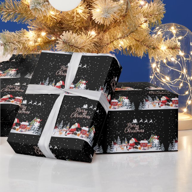 Santa Claus, Snowman Merry Christmas Holiday Wrapping Paper (Holidays)