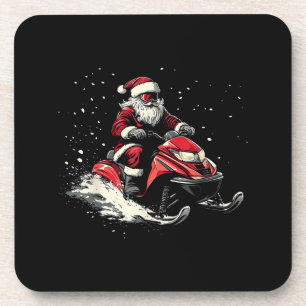 Santa Claus Snowmobile Motor Sled Funny Christmas Coaster