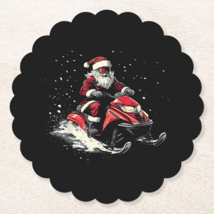 Santa Claus Snowmobile Motor Sled Funny Christmas Paper Coaster