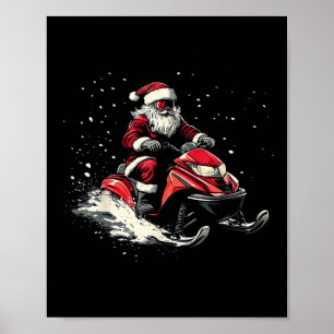 Santa Claus Snowmobile Motor Sled Funny Christmas Poster