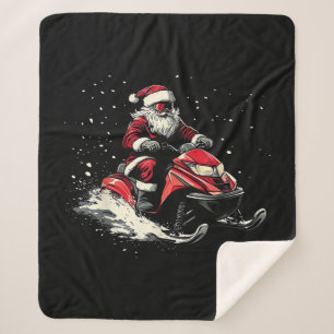 Santa Claus Snowmobile Motor Sled Funny Christmas Sherpa Blanket