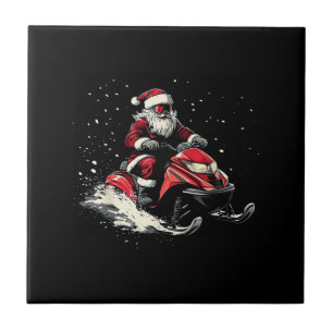 Santa Claus Snowmobile Motor Sled Funny Christmas Tile
