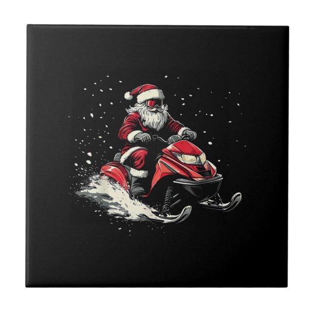 Santa Claus Snowmobile Motor Sled Funny Christmas Tile (Front)