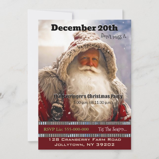 Santa Claus Snowy Trail Christmas Party Invitation (Front)