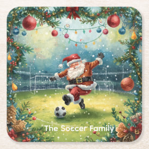 Santa Claus  Soccer Christmas Party  Square Paper Coaster