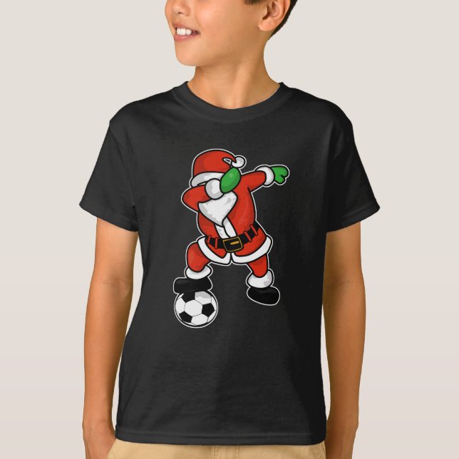 Santa Claus soccer dab dance ugly christmas T-shir T-Shirt (Front)