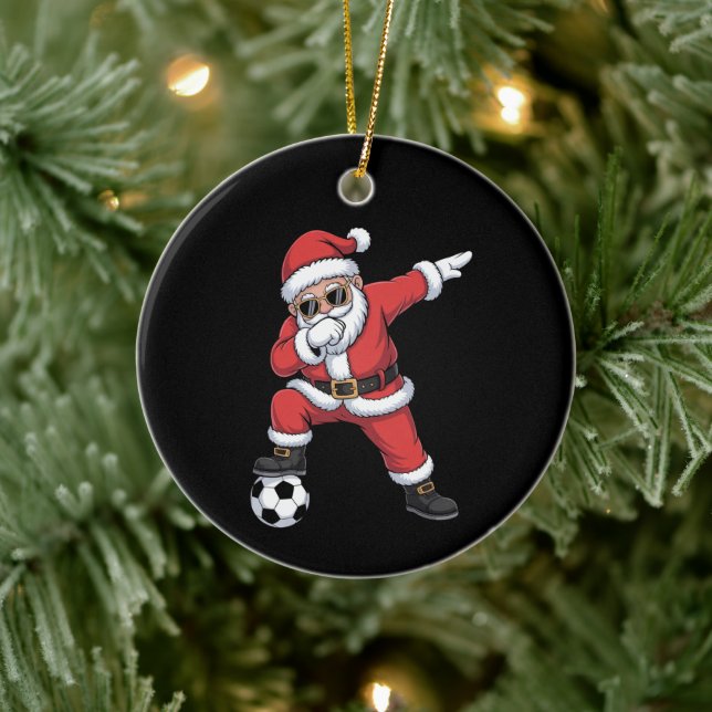 Santa Claus Soccer Dabbing Santa Gift Christmas Ceramic Tree Decoration (Tree)