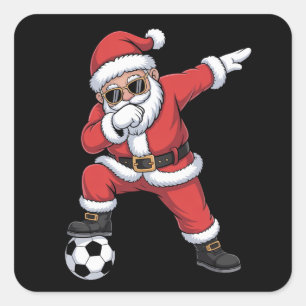 Santa Claus Soccer Dabbing Santa Gift Christmas Square Sticker