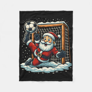 Santa Claus Soccer Goalie Sports Playing Christmas Fleece Blanket