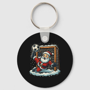 Santa Claus Soccer Goalie Sports Playing Christmas Key Ring