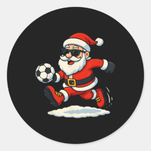 Santa Claus Soccer Sports Playing Christmas Snow X Classic Round Sticker